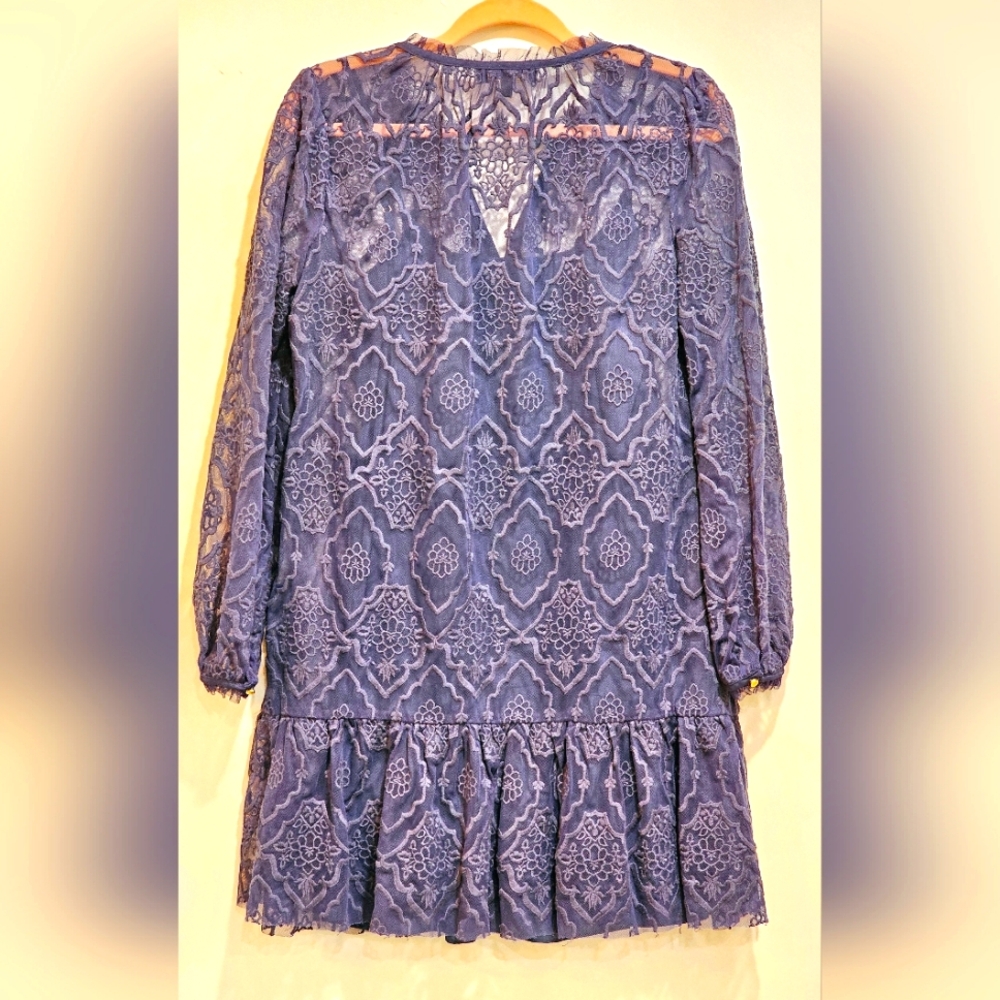 Juicy Couture Periwinkle Blue Elegant Long Sleeve Lace Dress Ladies Sz SM